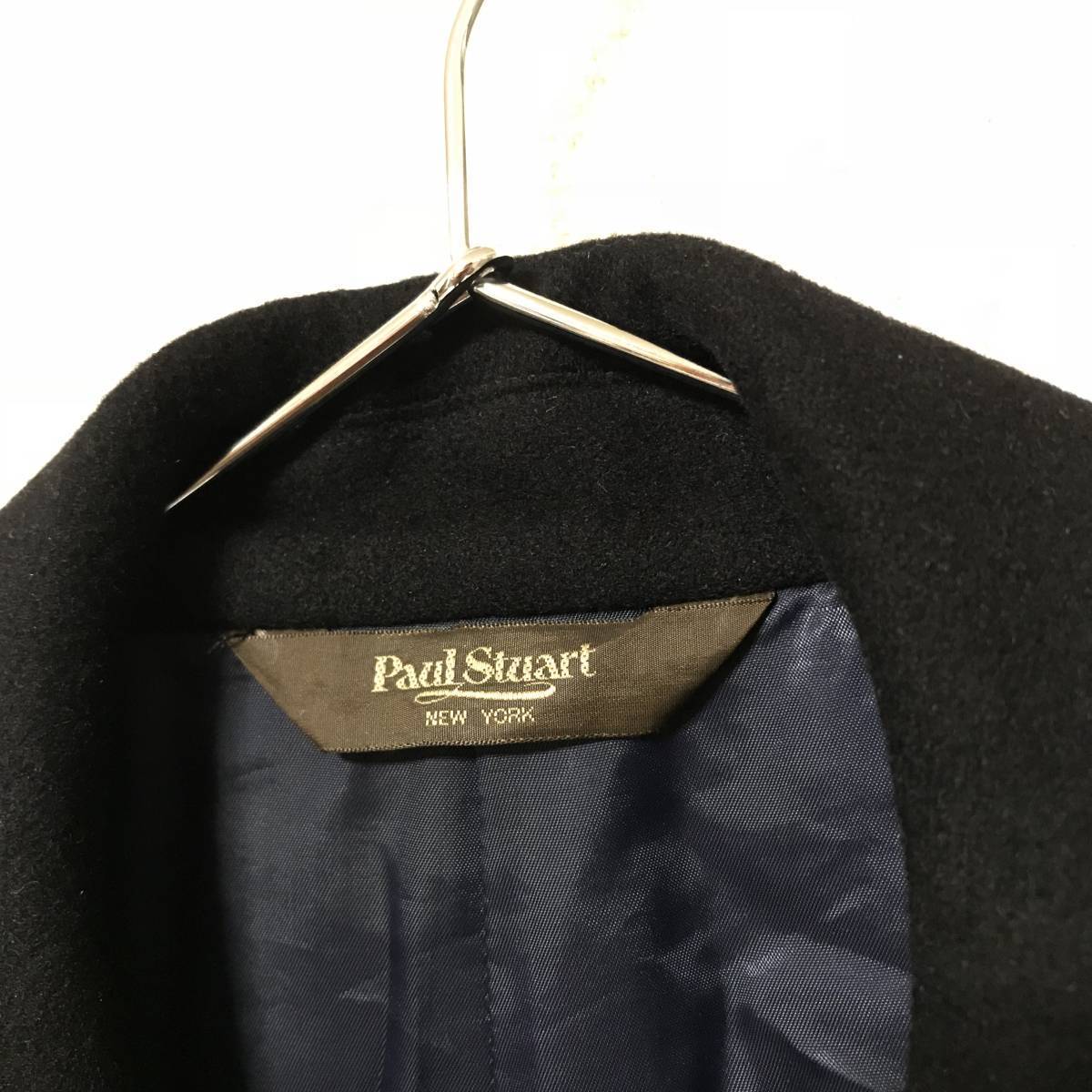 高級★Paul Stuart ポールスチュアート★メンズ アンゴラ 羊毛 ステンカラー コート ロング アウター 黒 ブラック size M_画像7