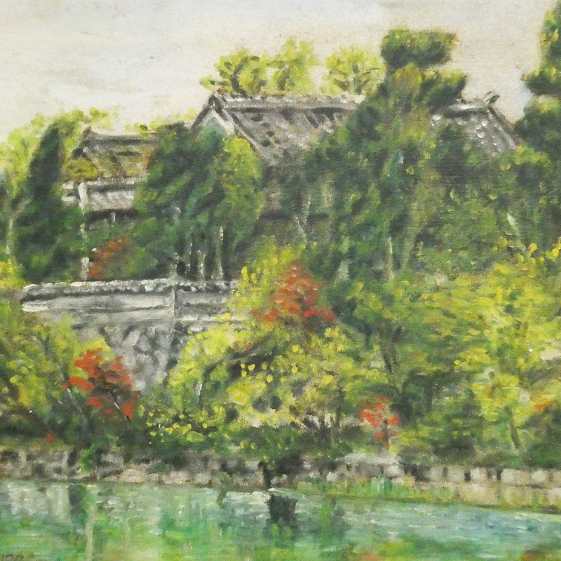 ♯ 肉筆 青木繁 柳川風景 油彩 風景画 F6号 在銘 1908年制作 [額 ♯ 肉筆 青木繁 柳川風景 油彩 風景画 F6号 在銘 1908年制作 [額