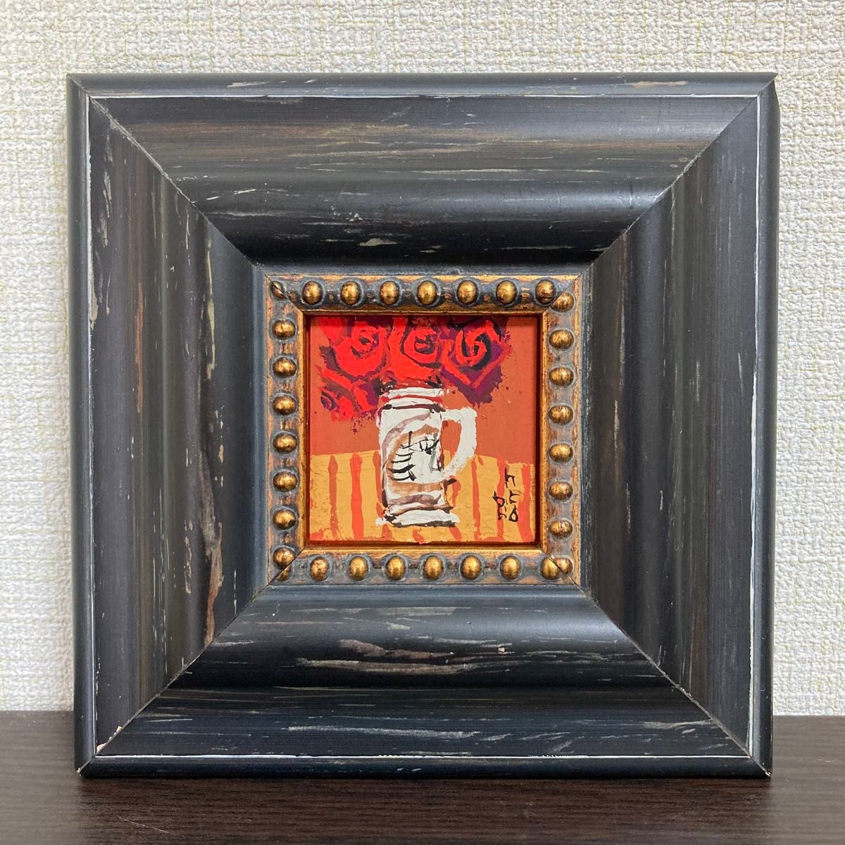 真作保証】早川義孝「薔薇」油彩 ミニアチュール 額装 絵画 抽象 真作保証】早川義孝「薔薇」油彩 ミニアチュール 額装 絵画 抽象