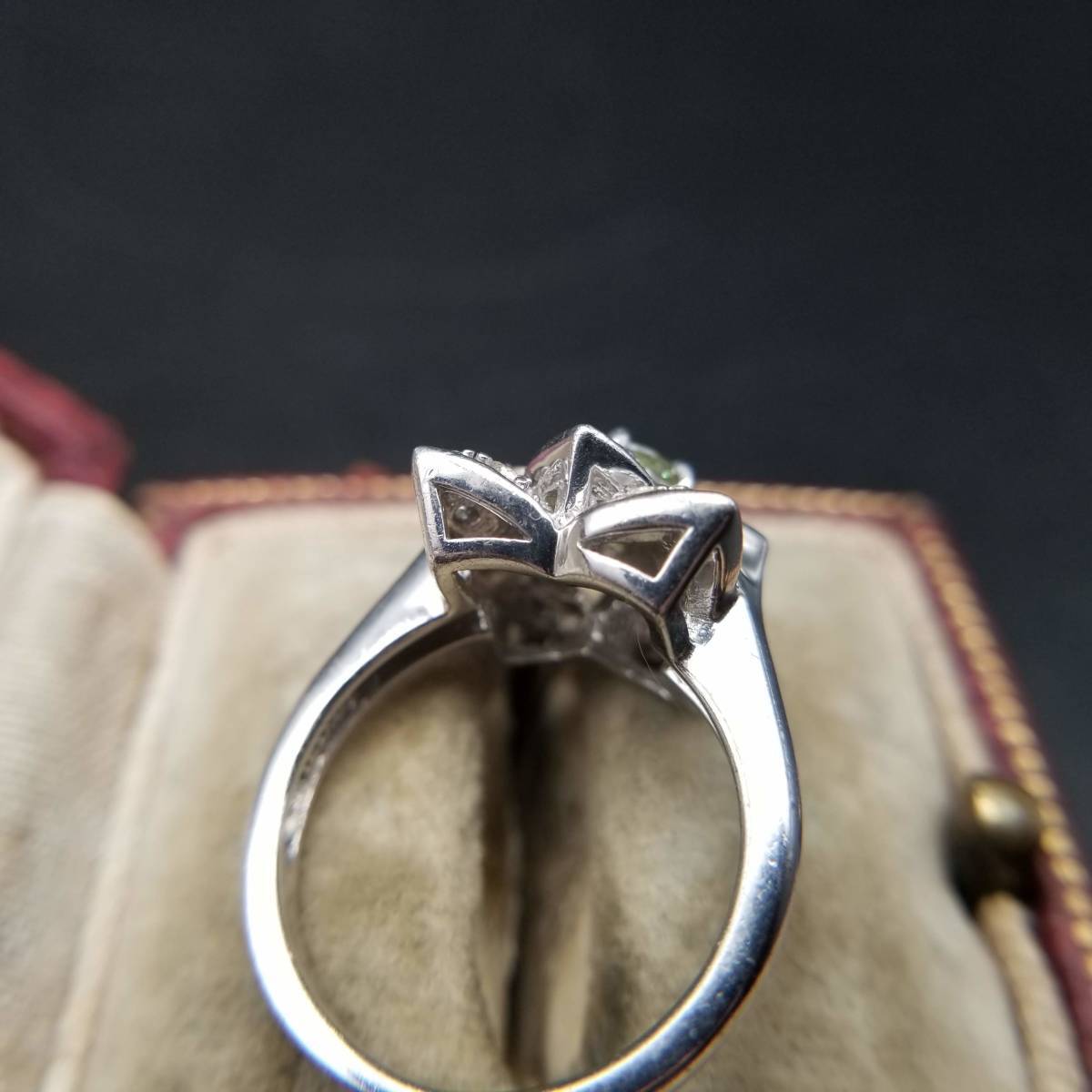 BBJ ペリドット ラウンド スターカット 925 シルバー ヴィンテージ リング 銀 アールデコ 指輪 ジルコン装飾 煌めき エレガント Y18-S_画像5