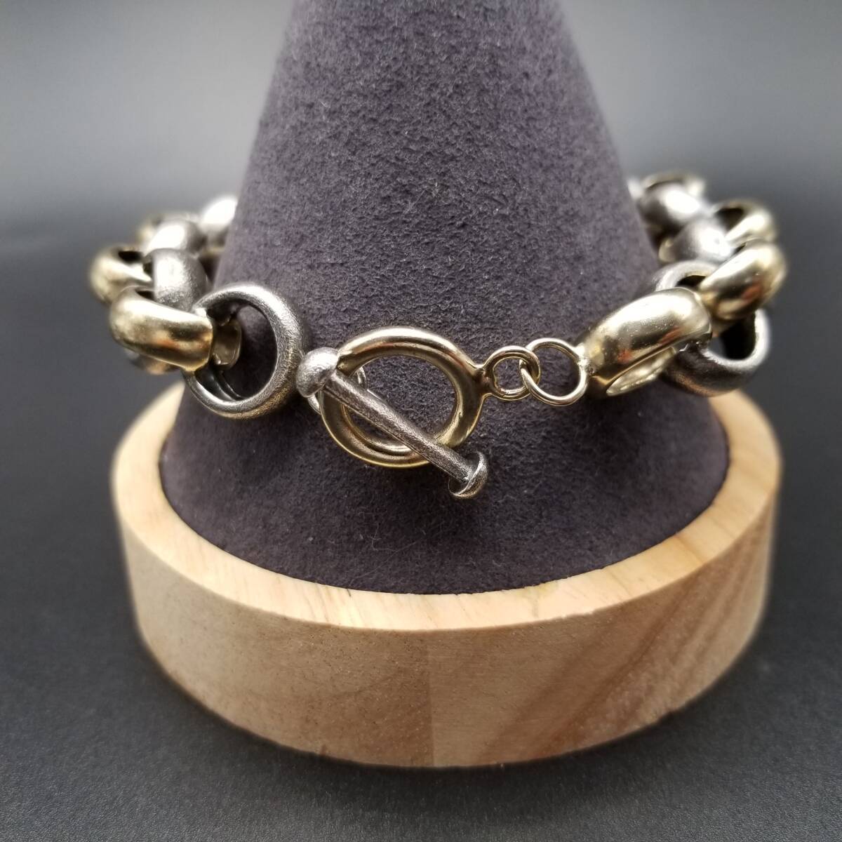 ぷっくり ラウンドチェーン マンテル 925 シルバー ヴィンテージ ブレスレット 銀 シンプル 2トーン ボリューム 存在感 Y18-V