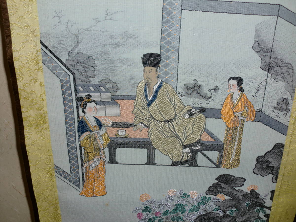 刺繍画　掛軸　中国　明　唐寅　トテモ繊細で綺麗な倣唐人圖　工芸品　美品_画像5