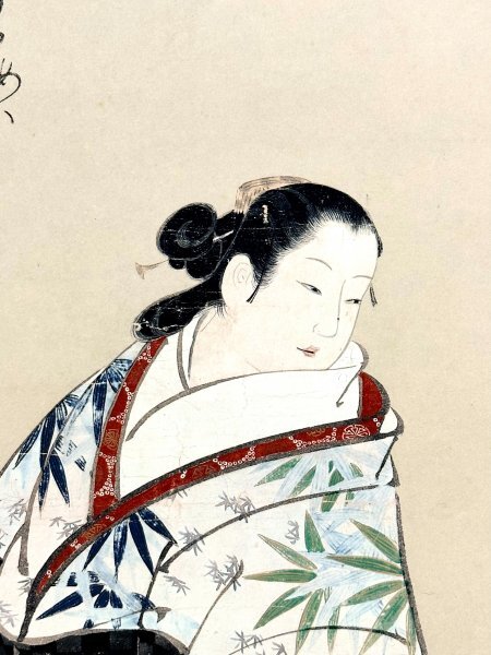 印刷工芸】宮川長春 画 川上不白 賛「美人画」掛軸 人物画 印刷工芸】宮川長春 画 川上不白 賛「美人画」掛軸 人物画