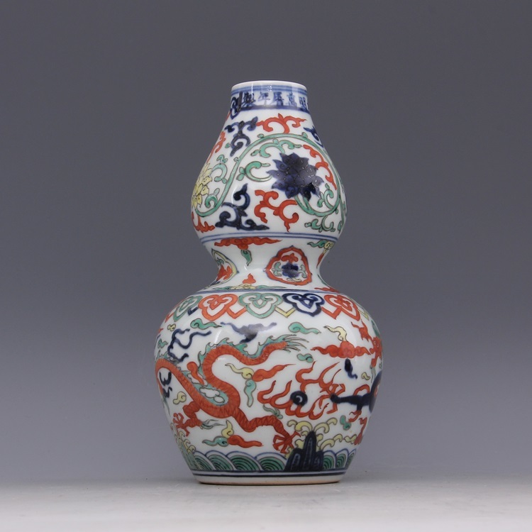 多寶屋】◇ZD179大明萬暦年製五彩龍紋瓢箪瓶珍品□ | iccda5.unissula