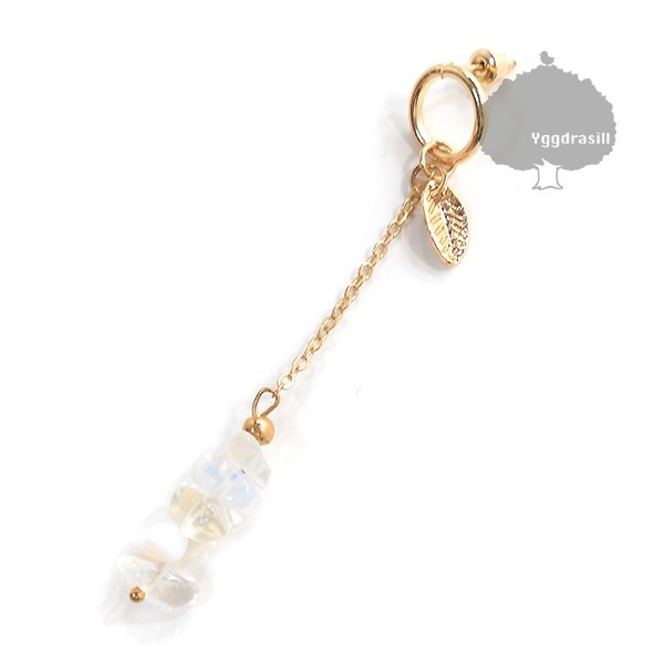 YGG* new goods Stone natural stone attaching chain earrings Gold moonstone 1 piece one-side ear 