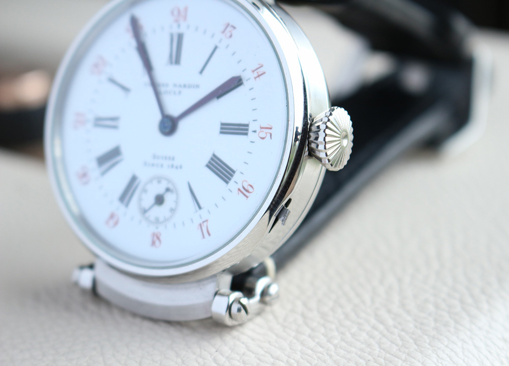 1890年代 ユリスナルダン懐中時計ムーブメント使用カスタム腕時計 白文字盤 フルエングレービング_画像10
