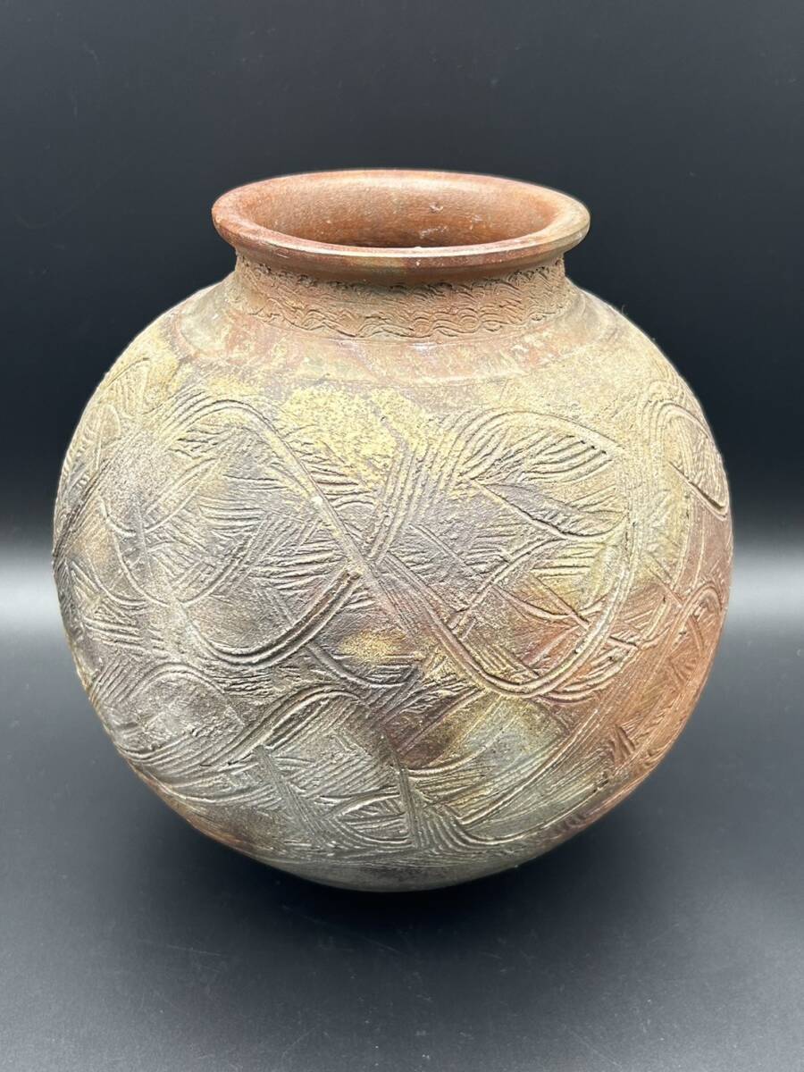 S5-53-1 備前焼 花瓶 生花 壷 在銘 華道具 旧家整理品(花器、壷 S5-53-1 備前焼 花瓶 生花 壷 在銘 華道具 旧家整理品(花器、壷