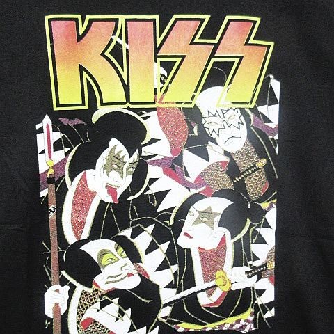 【送料無料】【新品】半袖Tシャツ KISS キッス ロックTシャツ 和柄 和風 歌舞伎 黒 ブラック メンズ Mサイズ■TB542_画像2