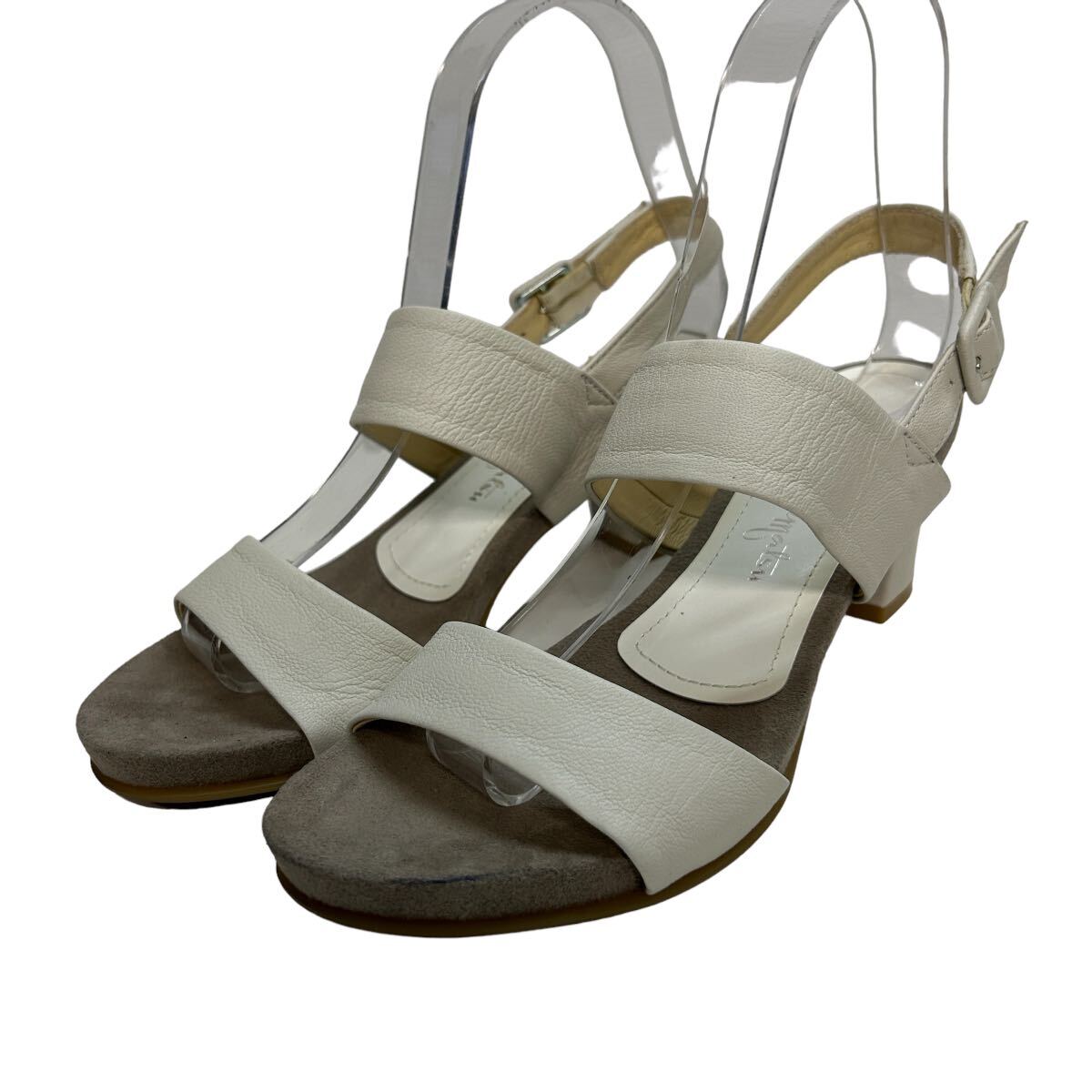 E606 Ginza Kanematsu GINZA Kanematsu lady's strap sandals 23.5cm white leather made in Japan 