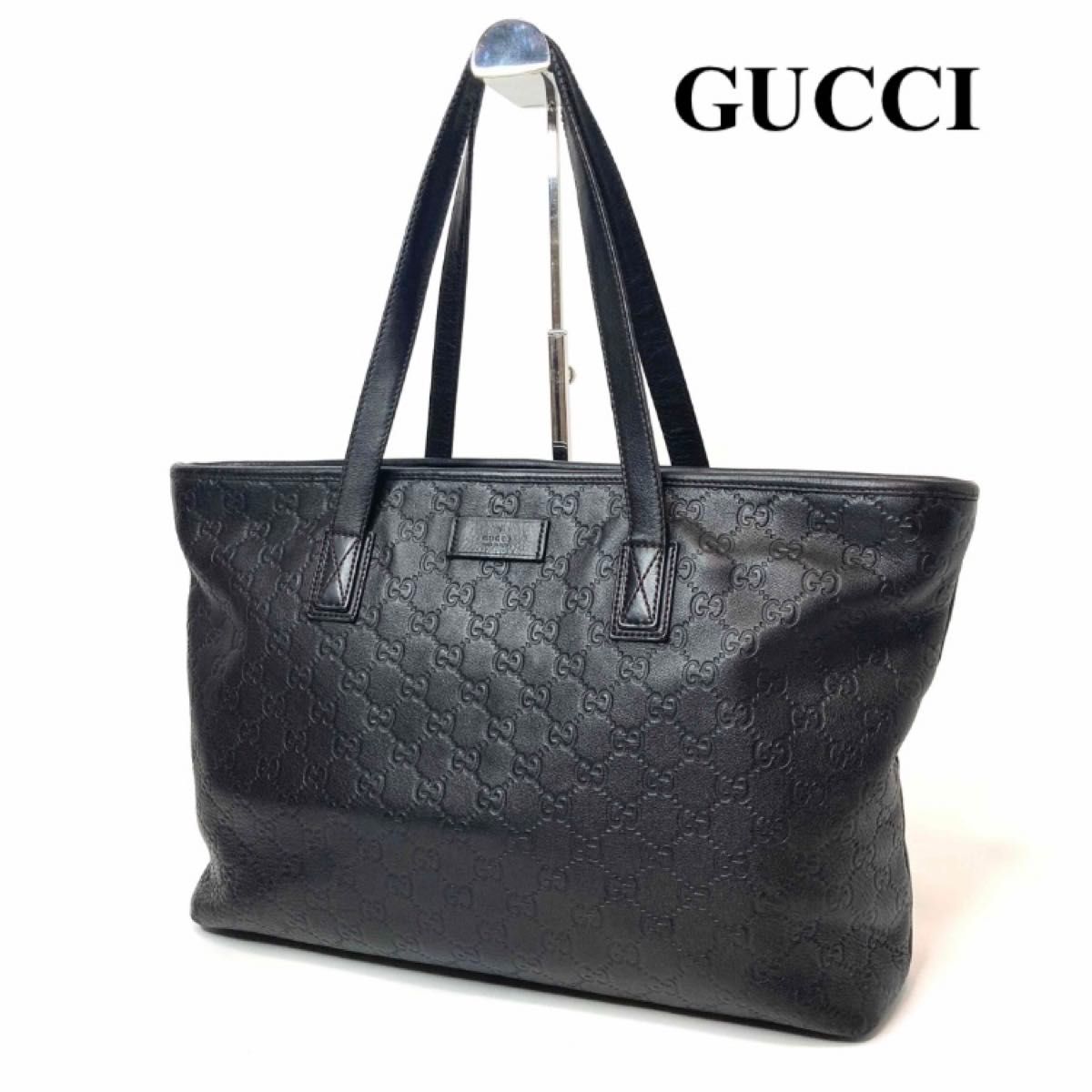 グッチ GUCCI 本革 トートバッグ GG 型押し レザー ブラック 黒 グッチ GUCCI 本革 トートバッグ GG 型押し レザー ブラック 黒