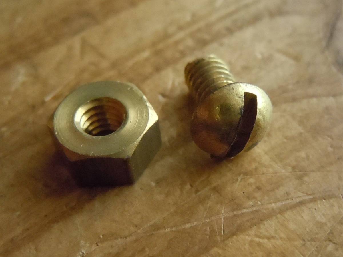 *28ps.@* prompt decision * old brass *M3×6mm circle head * old JIS* minus circle head bolt screw + nut * old tool DIY* yellow copper *3 millimeter * abrasion tenth * rare * small *..*