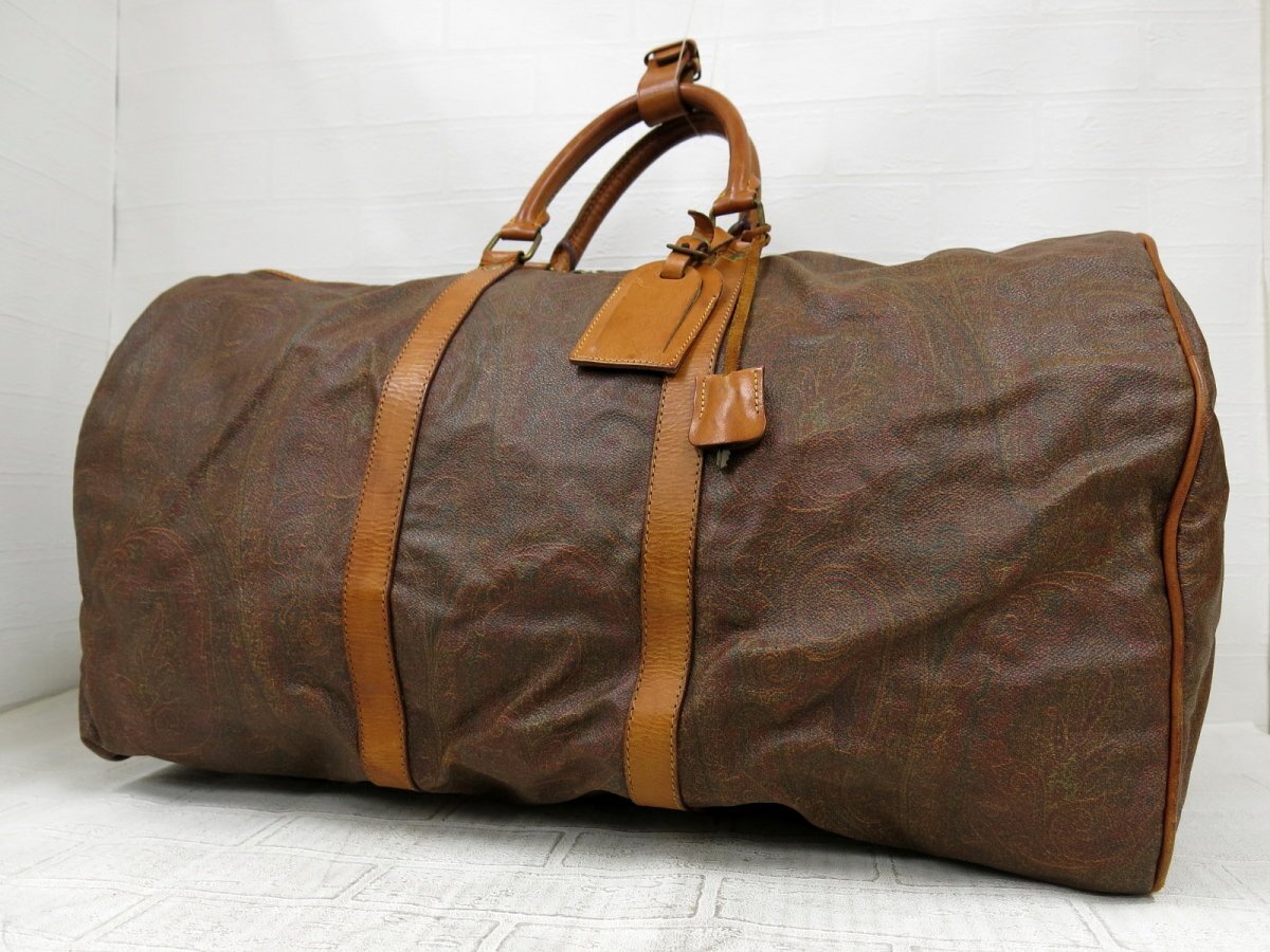 ◆美品◆ETRO エトロ◆ペイズリー柄◆PVC カーフ レザー 本革◆ボストン バッグ◆ブラウン系 ゴールド金具◆旅行◆大容量◆A6563