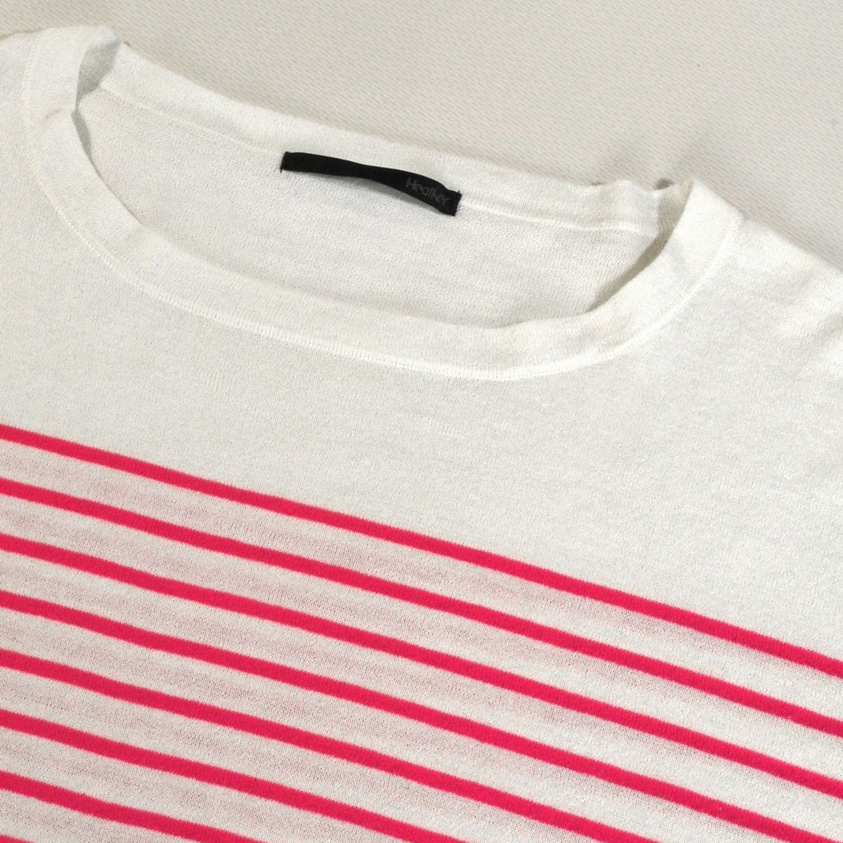 【美品】ナチュラルコーデ シンプル 7分袖 ピンク ボーダーカットソー Tシャツ