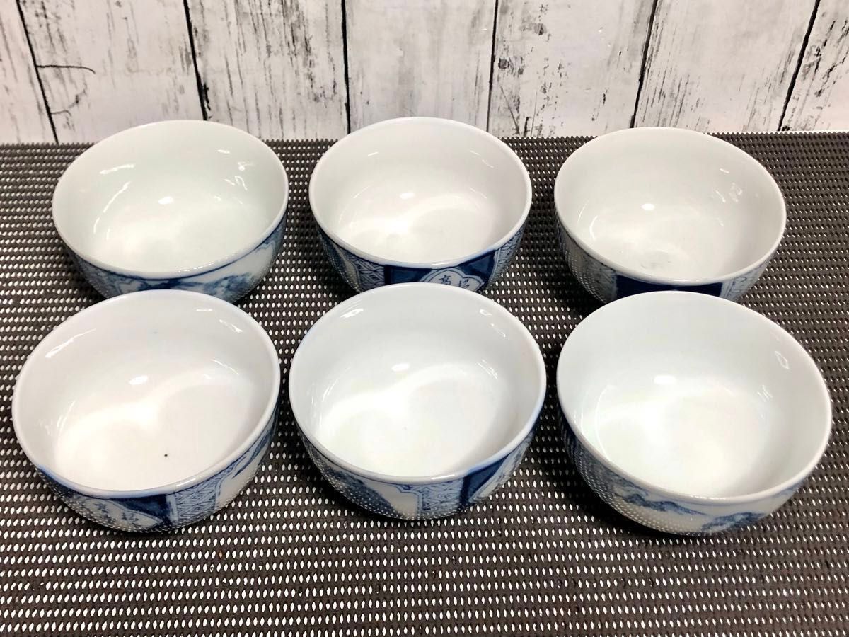 古伊万里 山水 染付 蓋付き茶碗 鉢 6客揃 江戸末期 時代物/骨董 古伊万里 山水 染付 蓋付き茶碗 鉢 6客揃 江戸末期 時代物/骨董