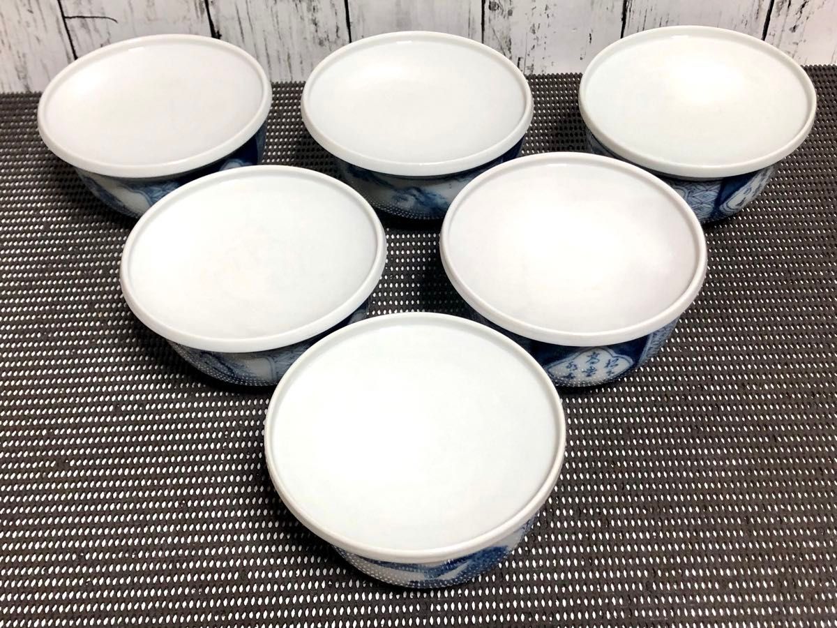 古伊万里 山水 染付 蓋付き茶碗 鉢 6客揃 江戸末期 時代物/骨董 古伊万里 山水 染付 蓋付き茶碗 鉢 6客揃 江戸末期 時代物/骨董