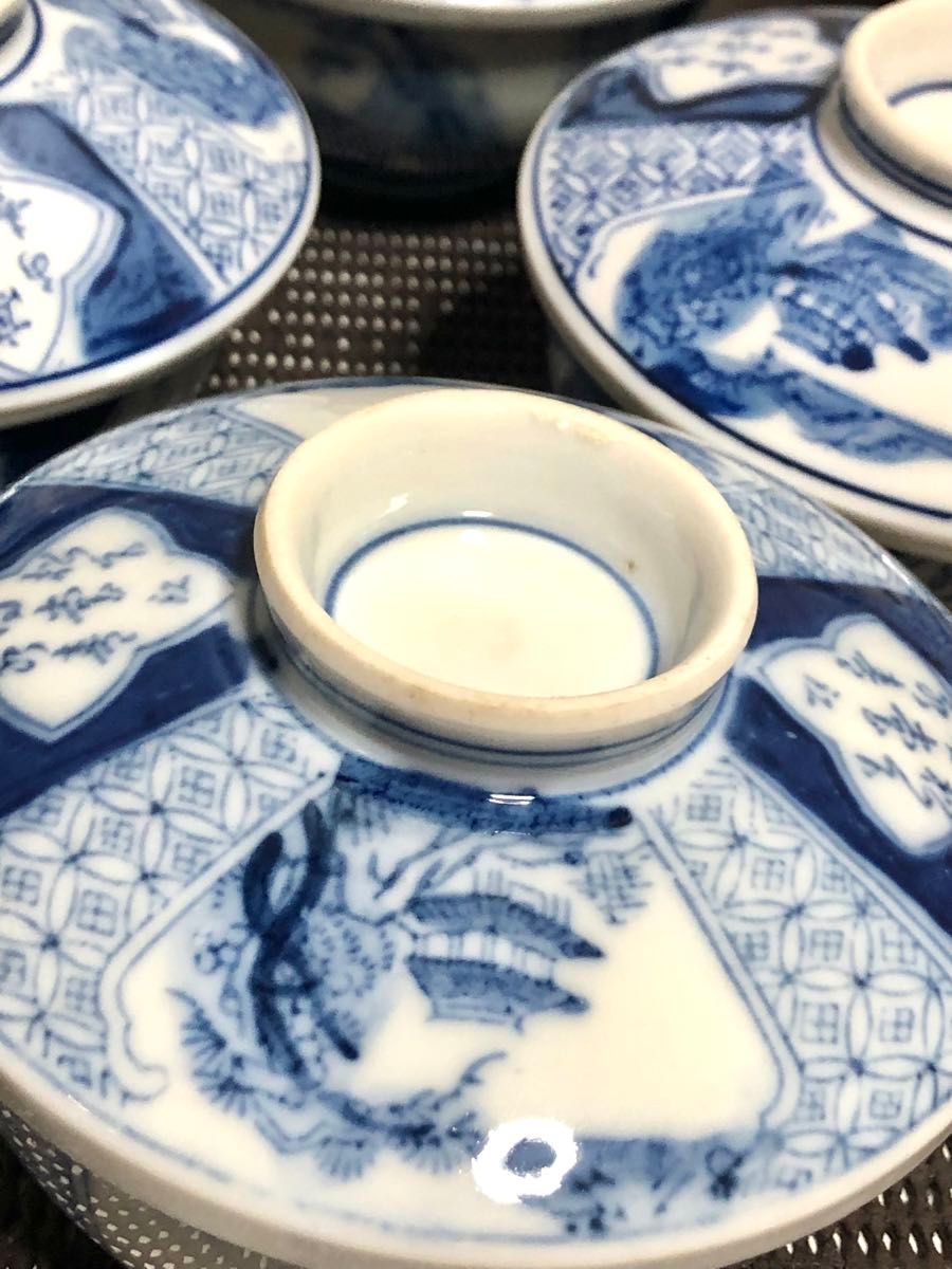 古伊万里 山水 染付 蓋付き茶碗 鉢 6客揃 江戸末期 時代物/骨董 古伊万里 山水 染付 蓋付き茶碗 鉢 6客揃 江戸末期 時代物/骨董