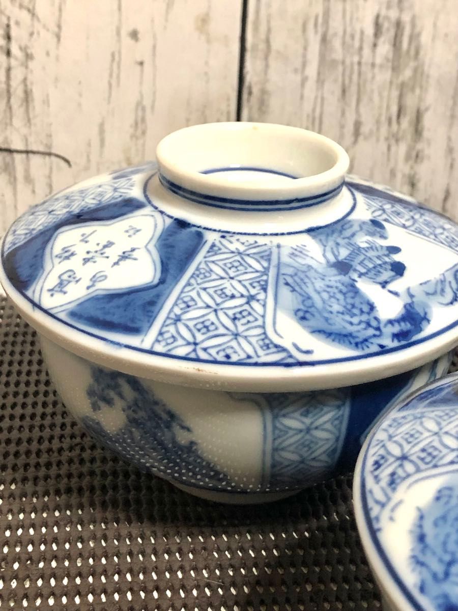 古伊万里 山水 染付 蓋付き茶碗 鉢 6客揃 江戸末期 時代物/骨董 古伊万里 山水 染付 蓋付き茶碗 鉢 6客揃 江戸末期 時代物/骨董