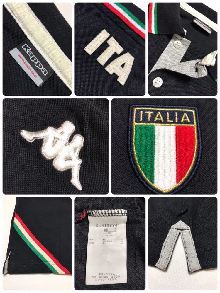 【良品】 kappa ITALIA GOLF カッパ イタリア ゴルフ 鹿の子 ポロシャツ サイズO 半袖 黒 トップス ウェアー_画像5