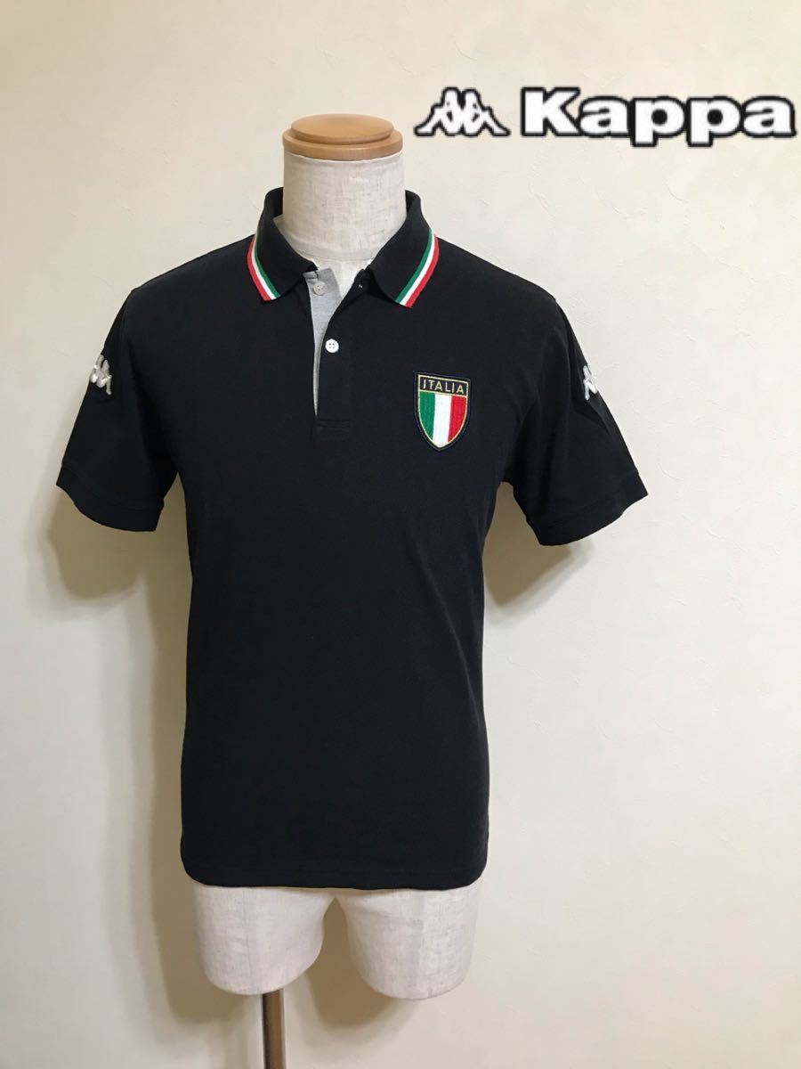 【良品】 kappa ITALIA GOLF カッパ イタリア ゴルフ 鹿の子 ポロシャツ サイズO 半袖 黒 トップス ウェアー_画像1