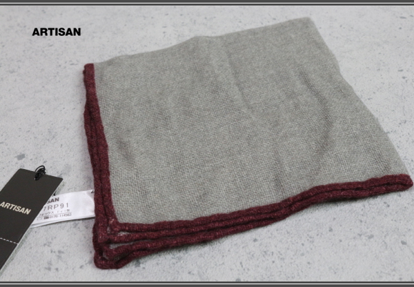  new goods aruchi The n[ luxury material ] cashmere 100% handkerchie ash / deep red regular price 1.1 ten thousand jpy /ARTISAN/ handkerchie -f/ cashmere 2