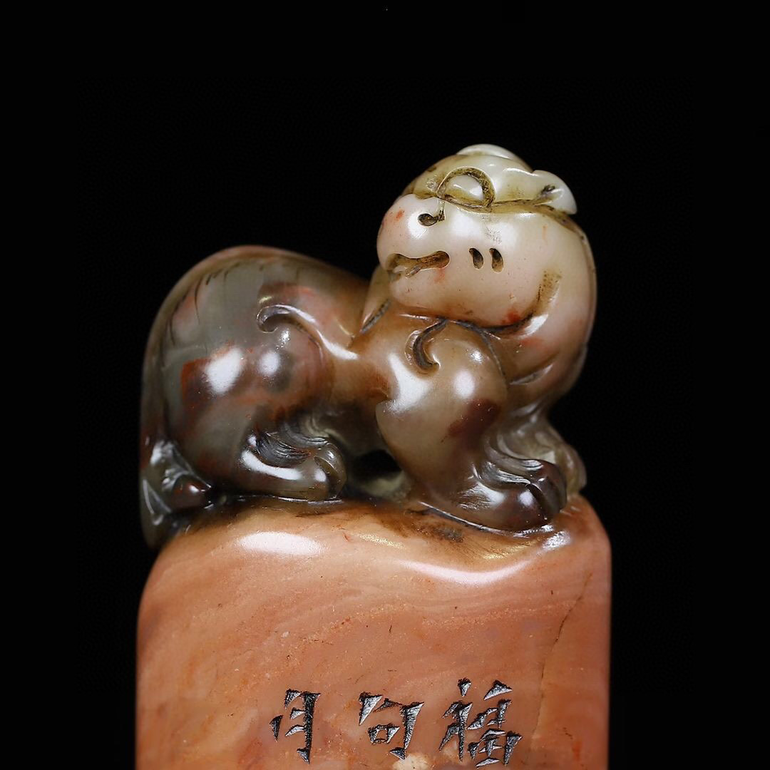 清・古寿山石・芙蓉石彫・瑞獣鈕印章・箱付』極細工 置物 古賞物 清・古寿山石・芙蓉石彫・瑞獣鈕印章・箱付』極細工 置物 古賞物