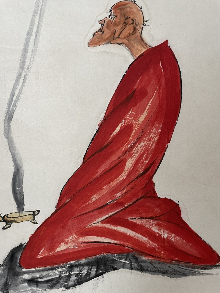 古びた蔵 中国書画 近代画家『潘天壽 仏壽無量図 肉筆紙本 古びた蔵 中国書画 近代画家『潘天壽 仏壽無量図 肉筆紙本