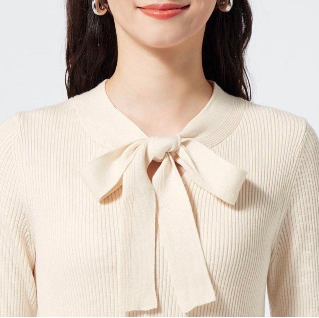 新品タグ付き】GU ボウタイニットワンピース(長袖)Z|Yahoo 新品タグ付き】GU ボウタイニットワンピース(長袖)Z|Yahoo