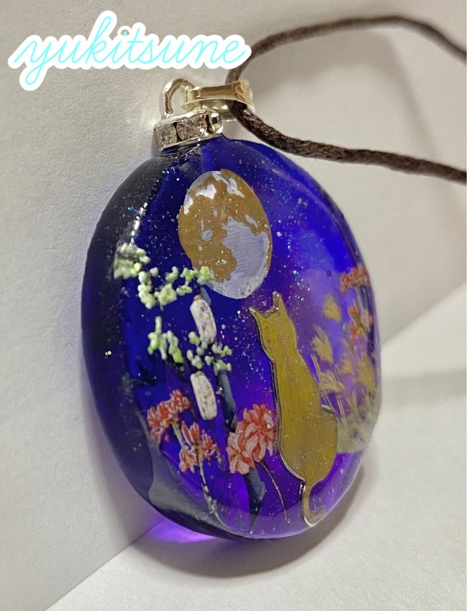 No 173】ハンドメイド 中秋の月 和柄 和風 猫 アクセサリー No 173】ハンドメイド 中秋の月 和柄 和風 猫 アクセサリー
