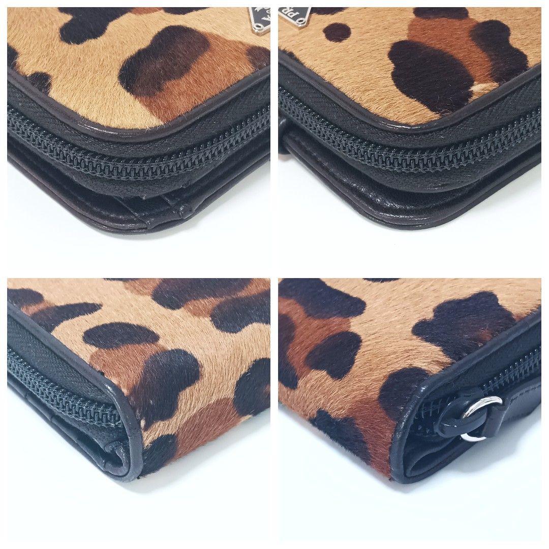プラダ ハラコ ヒョウ柄 折り財布 1M0605 ブラウン レザー プラダ ハラコ ヒョウ柄 折り財布 1M0605 ブラウン レザー