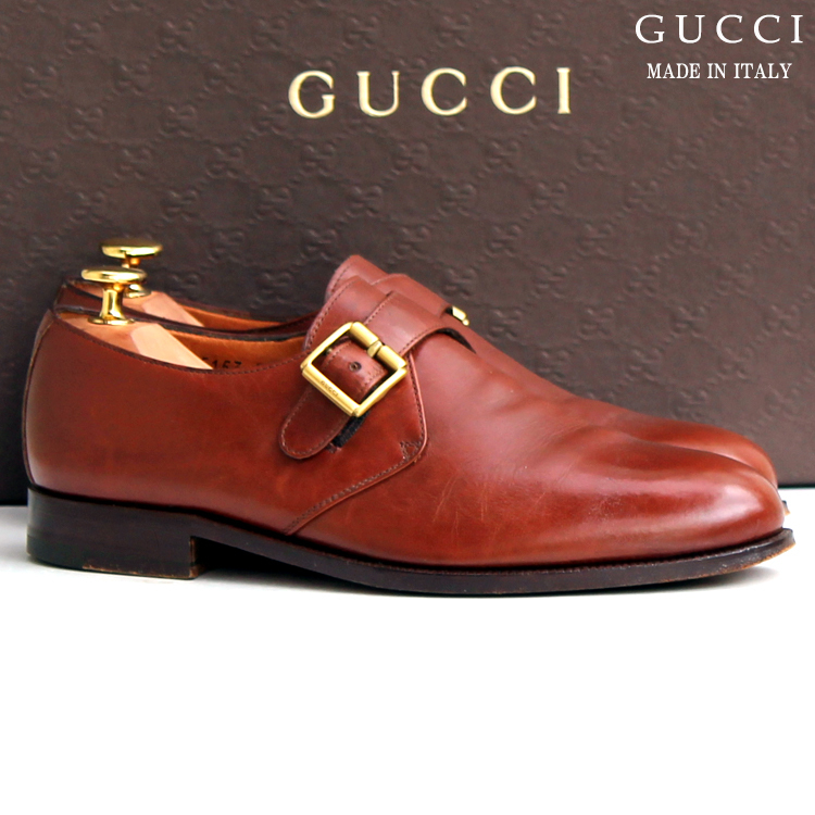  Италия производства * Gucci GUCCI*monk ремешок 39.5E≒24.5cm платье обувь бизнес мужской кожа Brown gc r-383