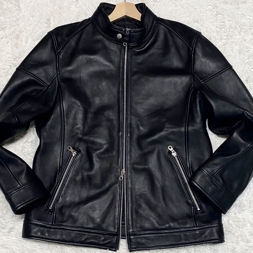 未使用級◎XL相当 ✨メンズビギ ライダースジャケット シングル 羊革 黒 未使用級/希少XL○メンズビギ MEN'S BIGI ライダース レザー