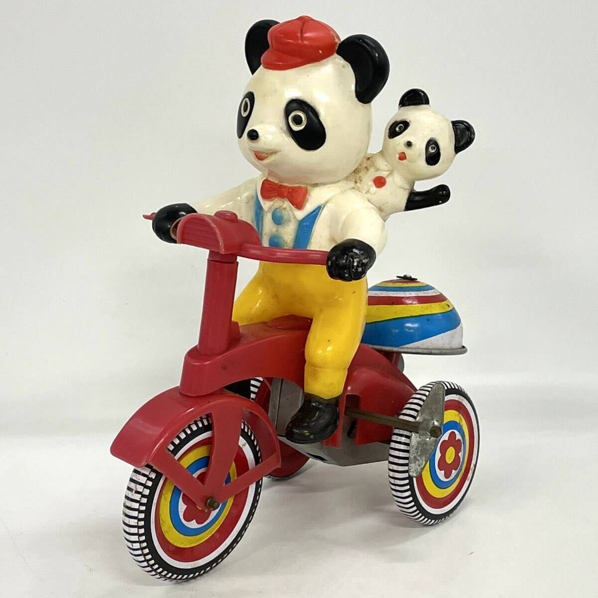 ブリキ ゼンマイ 昭和レトロ 親子パンダ三輪車 8M34】 1円スタート ブリキ 親子パンダ三輪車 おもちゃ ソフビ