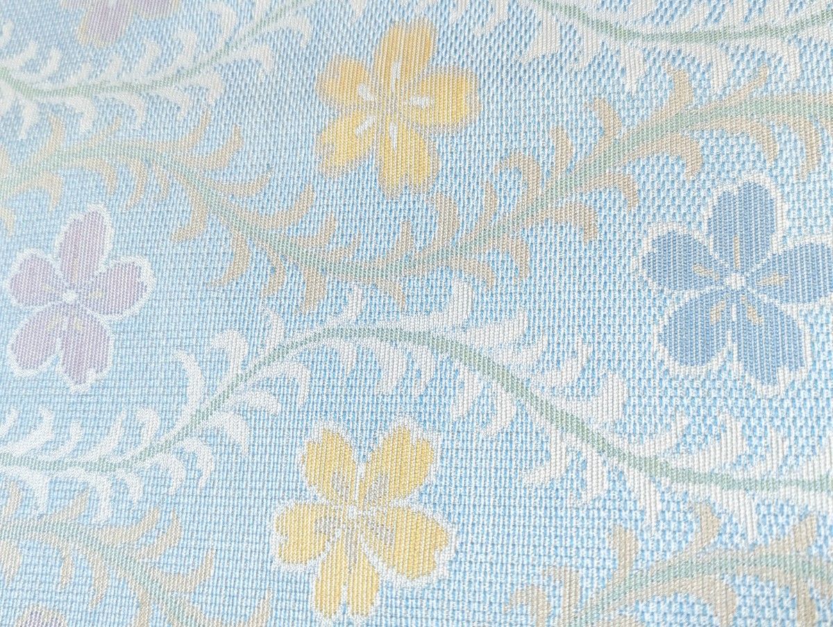 正絹 西陣織 和装小物 名古屋帯 立涌文様  桜柄 水色 仕立て上がり