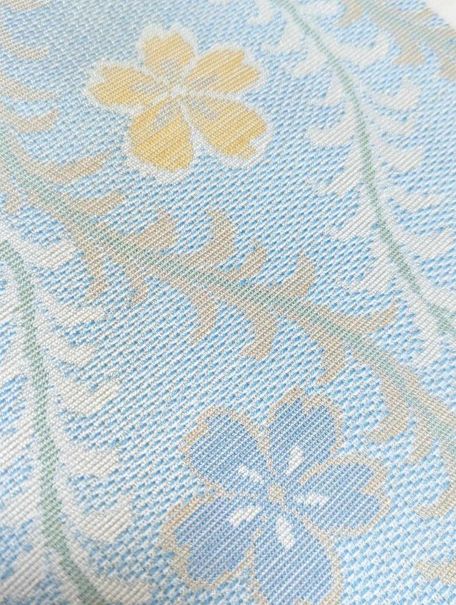 正絹 西陣織 和装小物 名古屋帯 立涌文様  桜柄 水色 仕立て上がり