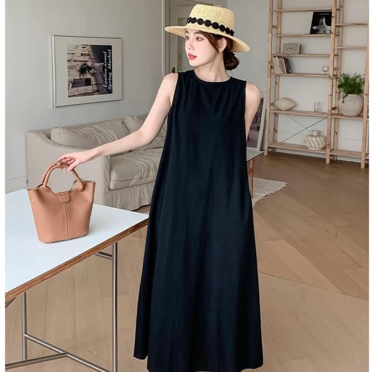 ノースリーブ 背中あき カジュアル ワンピース 再入荷 新品 ノースリーブ 背中あき オープン 体型カバー ワンピース