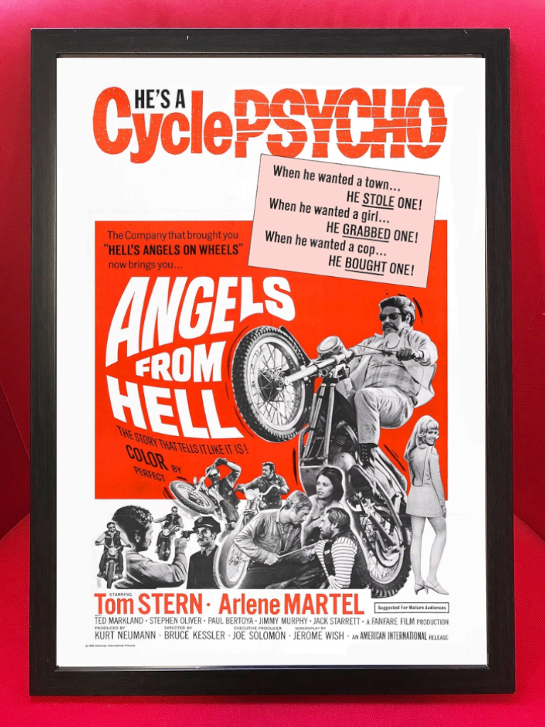 ポスター★60's映画『Angels from Hell』レアポスター★トム・スターン/ヘルズエンジェルズ/パンヘッド/ナックル/チョッパー_額装イメージ（額は付属しません）