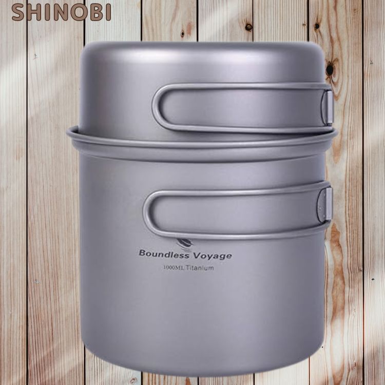 チタンクッカーセット ソロキャンプ コッヘル フライパン ポット 登山鍋 キャンピング調理器具 軽量 コンパクト 折りたたみハンドル