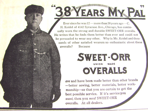 1913年 Sweet Orr ビンテージカバーオールの広告(1910年代デニム