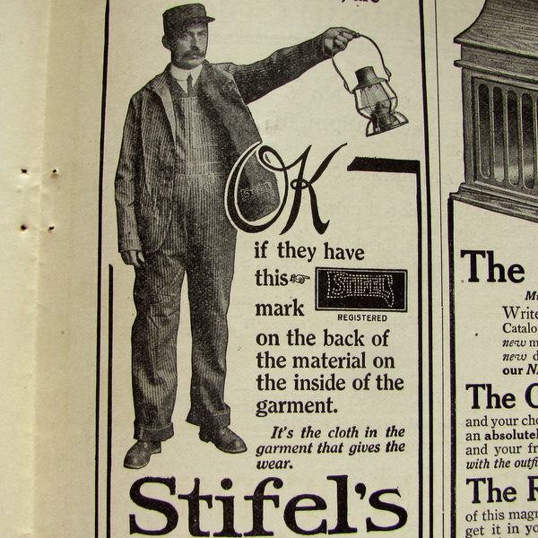 【雑誌広告】1915年 Stifel Indigo Cloth Stifel's 広告実物 ワーク カバーオール 古着 激レア 1910年代 USA_画像1