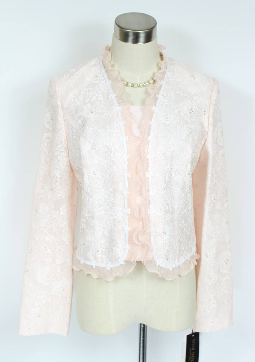 新品 ドルチェ 13号 ジャケット 薄ピンク 白花柄 結婚式 カラーフォーマル セットアップに レディース 東京ソワールのサムネイル