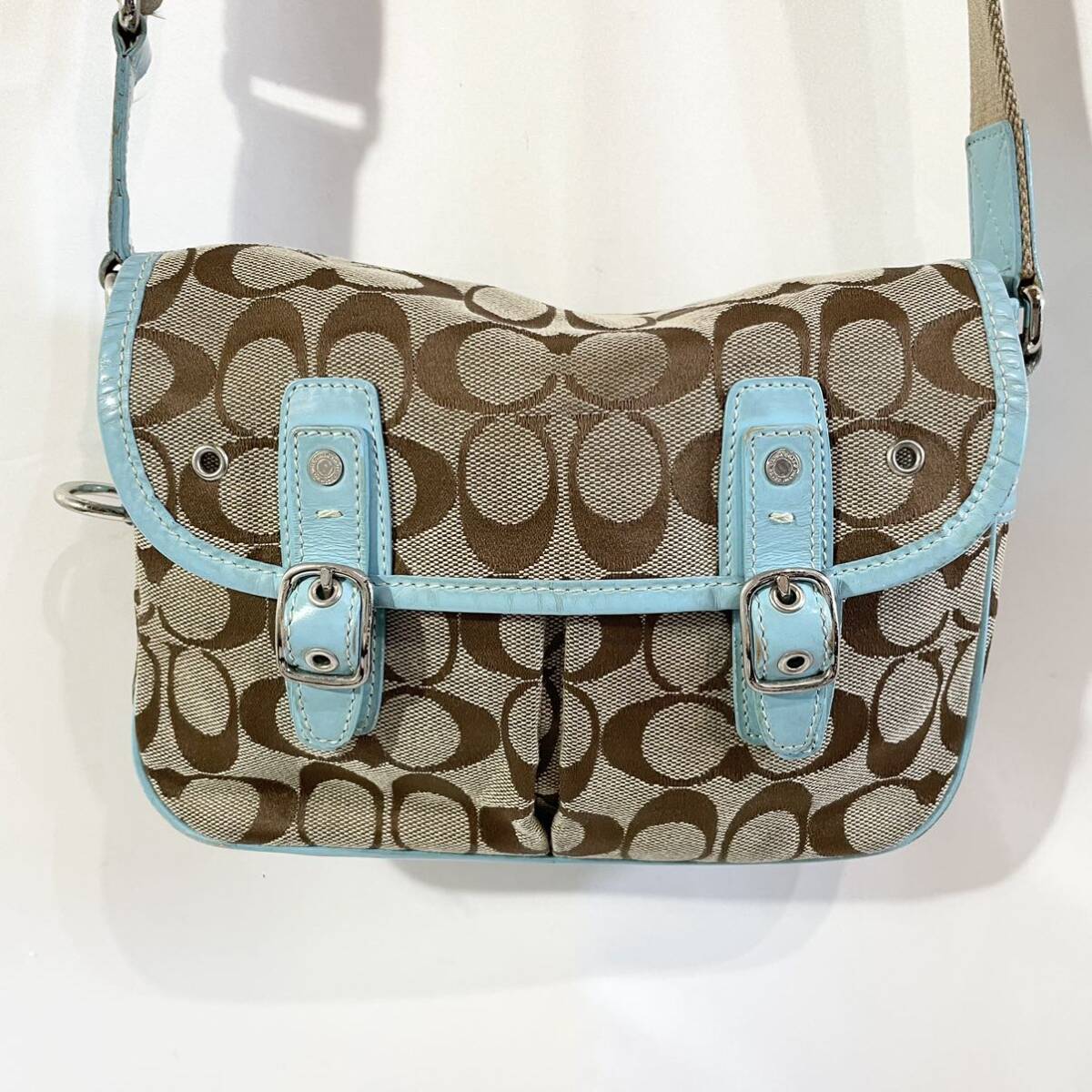 正規品 コーチ COACH ミニ ショルダーバッグ シグネチャー 水色 正規品 コーチ COACH ミニ ショルダーバッグ シグネチャー 水色
