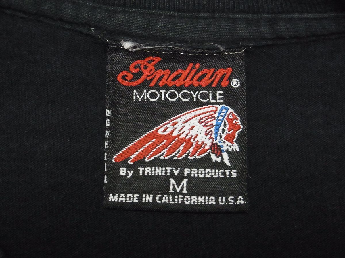 ☆ 90s USA製 ビンテージ Indian Motocycle インディアン モーターサイクル RIDE THE WIND Tシャツ sizeM 黒 ☆古着 OLD 3D EMBLEM Harley_画像4