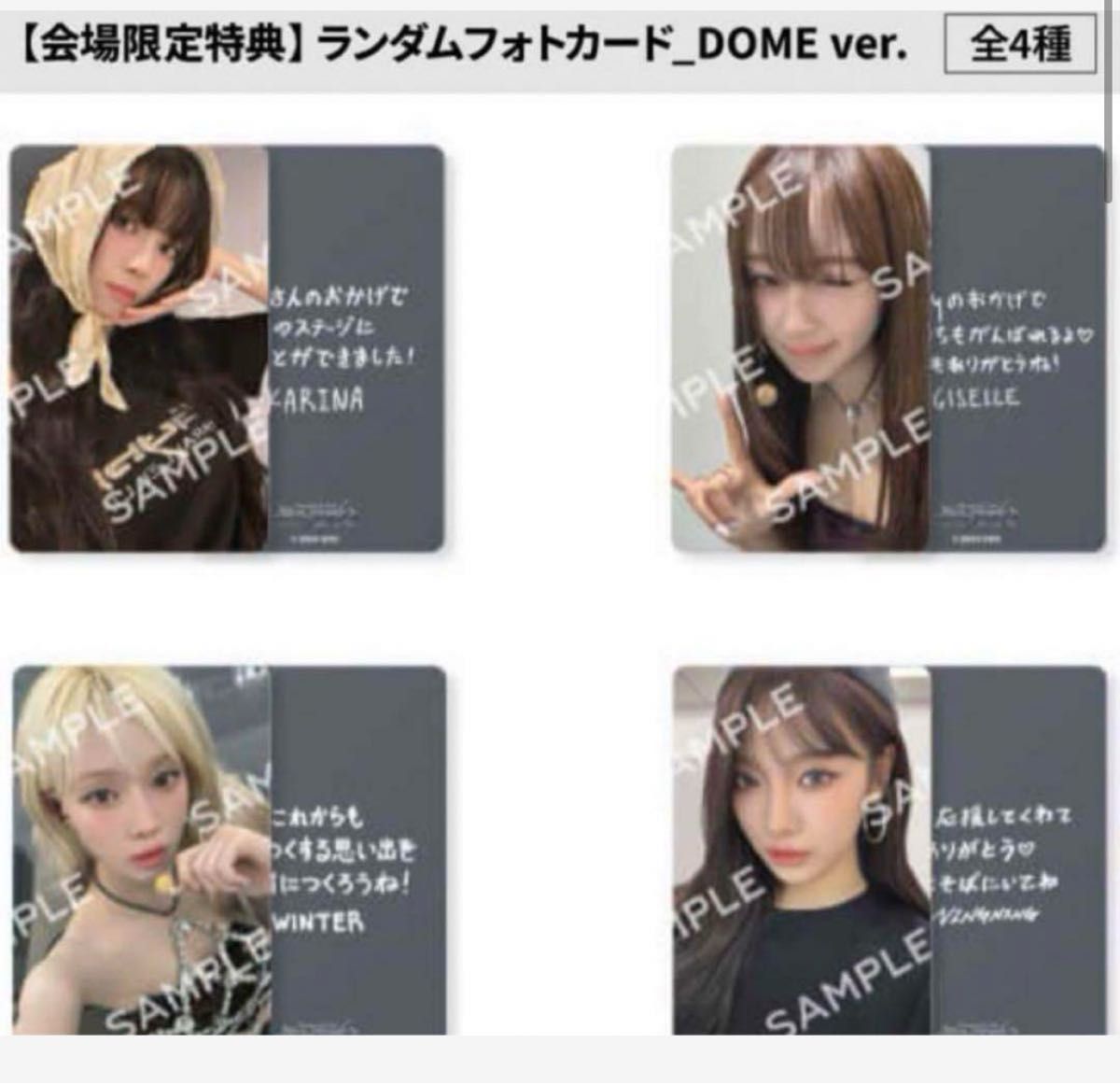 aespa 東京ドーム 会場限定 6000円 購入特典 トレカ 4種コンプ aespa 東京ドーム 会場限定 6000円 購入特典 トレカ 4種コンプ