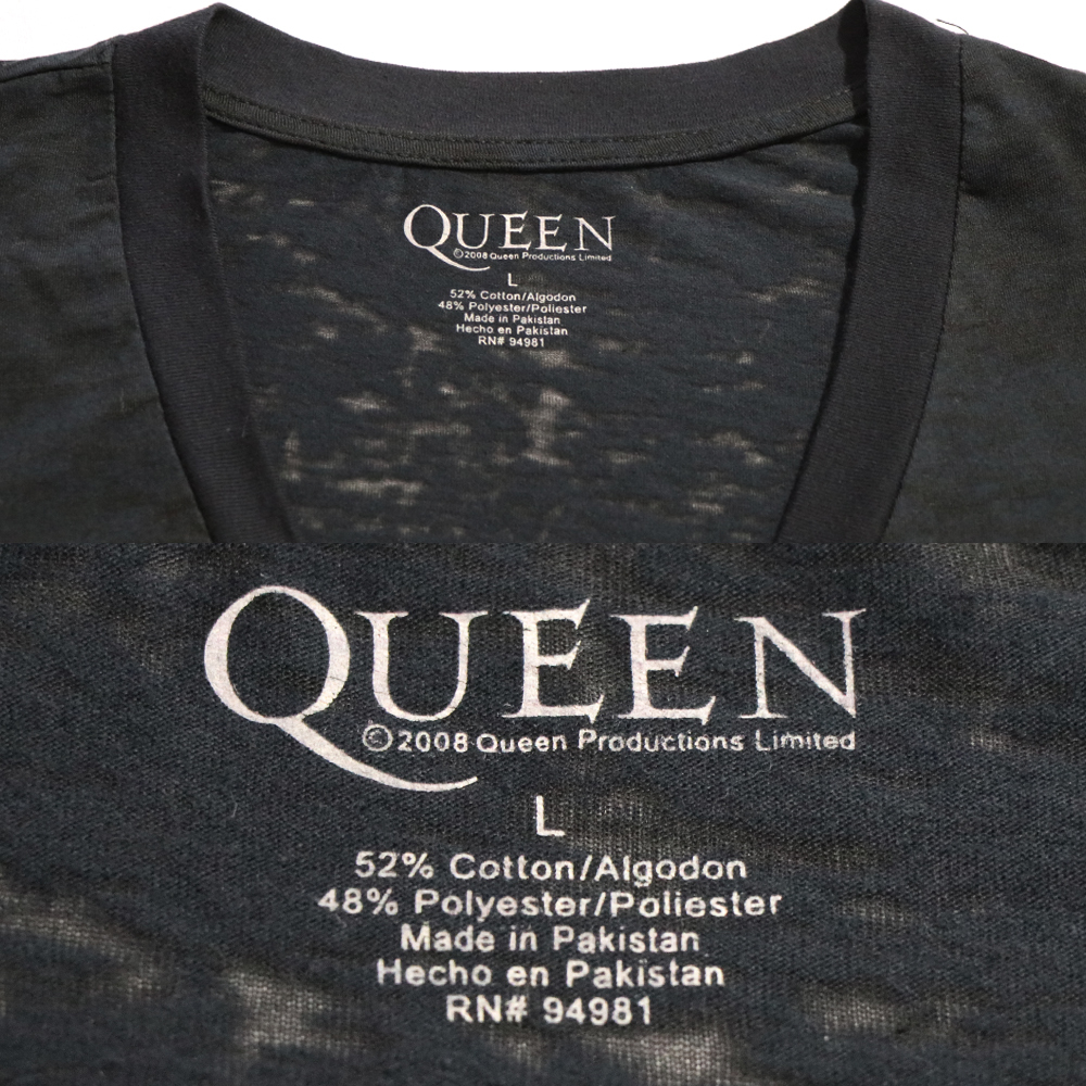 新品アメリカ購入デッドストック品 QUEENクイーン バンドＴ まだら加工 VネックTシャツ 黒L_画像6