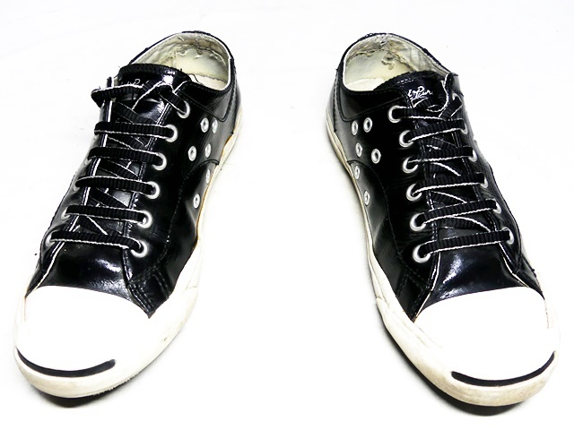 即決★CONVERSE★25.5cm レザーローカットスニーカー コンバース メンズ ブラック 本皮 ジャックパーセル 本革 シューズ 検索:オールスター