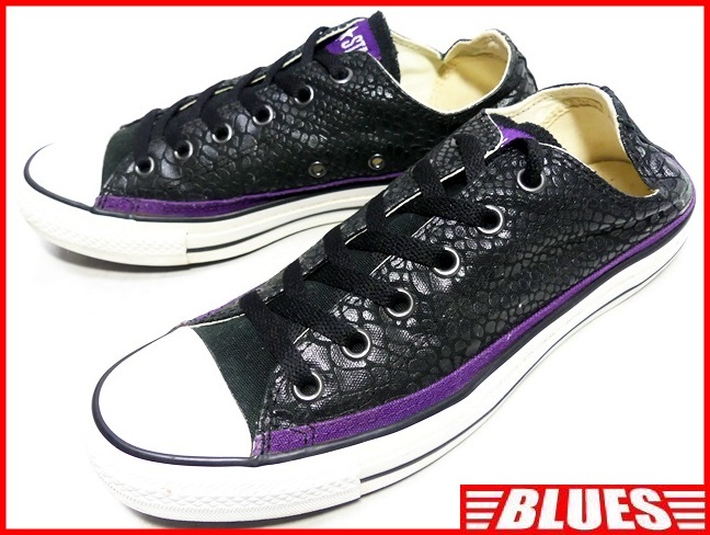 即決★CONVERSE★26.5cm ローカットスニーカー コンバース メンズ 8 黒 ブラック 紫 パープル 6ホールシューズ ウロコ柄 オールスター_画像1