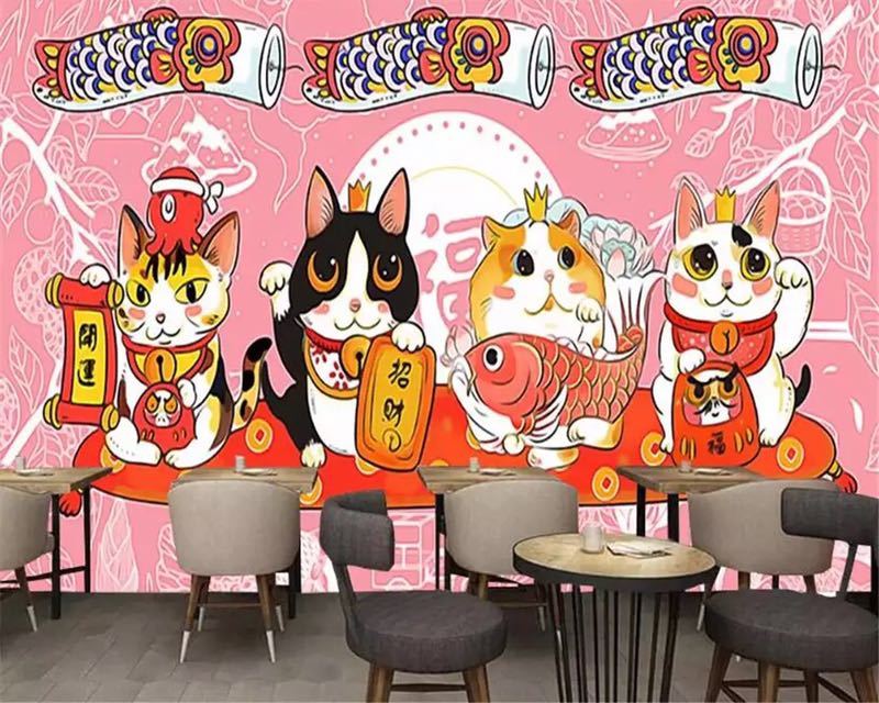 日本yahoo拍賣 樂淘letao代購代標第一品牌 Beibehang ウォールペーパーホームインテリアカスタム写真の壁紙和風 ラッキー猫イカ旗寿司鍋ショップツーリング壁
