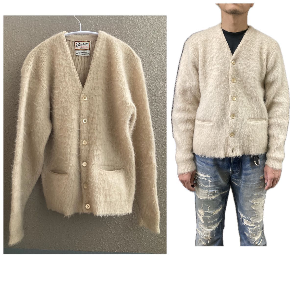 モヘア65% 60s Brentwood ヴィンテージ カーディガン 毛足長 美 モヘア65% 60s Brentwood ヴィンテージ カーディガン 毛足長 美