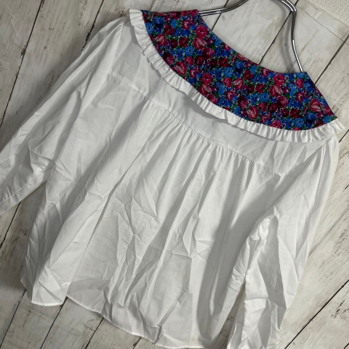 ZARA トップス ブラウス 襟 花柄 ホワイト レディース S リボン ZARA トップス ブラウス 襟 花柄 ホワイト レディース S リボン