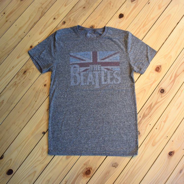 USA古着 Beatles 半袖 Tシャツ 杢グレー Sサイズ 美品 ロック バンド ビートルズ ジョンレノン アメリカ仕入 ユニオンジャック T0382の画像1